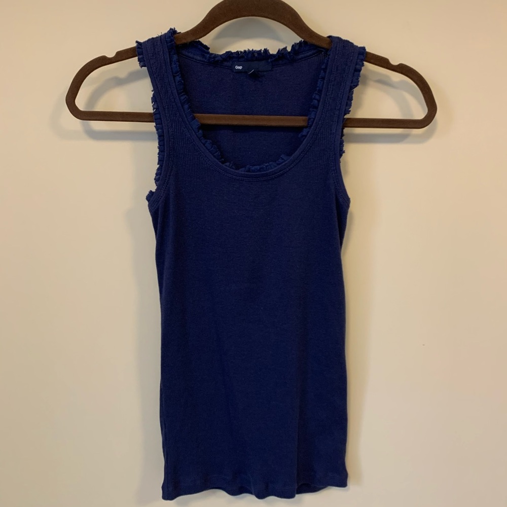 GAP navy ribbed ruffle trim tank top